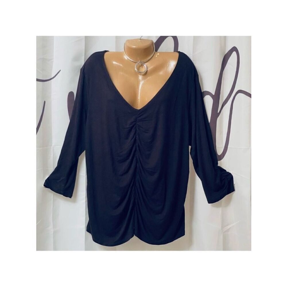 NWT Catherine Malandrino 3X Plus Gorgeous Black Ruched Stretchy Long Sleeve Top